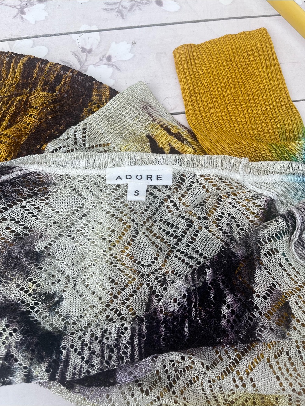Adore Multi-Color Open-Front Knit Cardigan - Teal, Yellow, Cream, Black - Picture 5 of 6